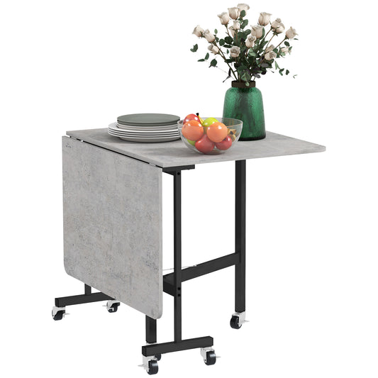 Foldable Drop-Leaf Table for 4-6 People with 6 Wheels, in Wood and Steel, 120x80x73 cm, Grey