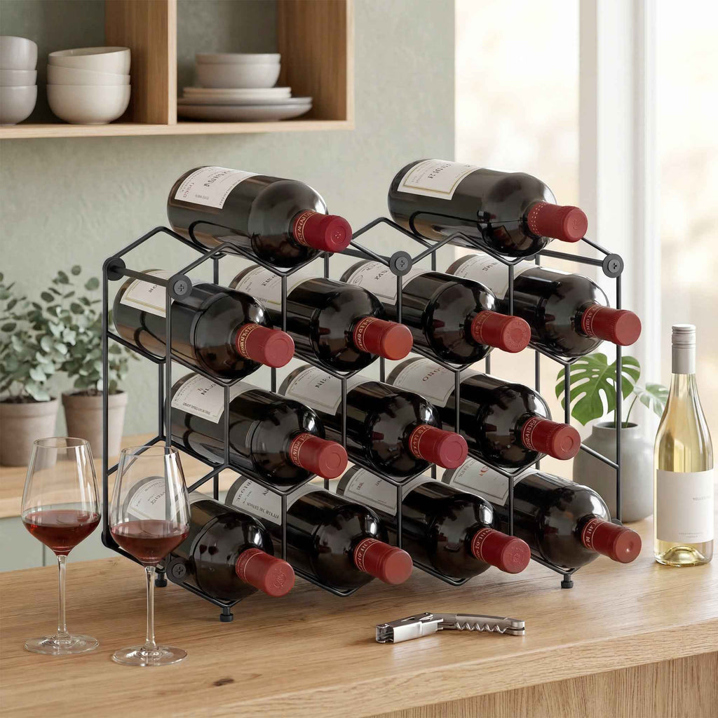 Honeycomb Geometric Design Wine Rack, Black