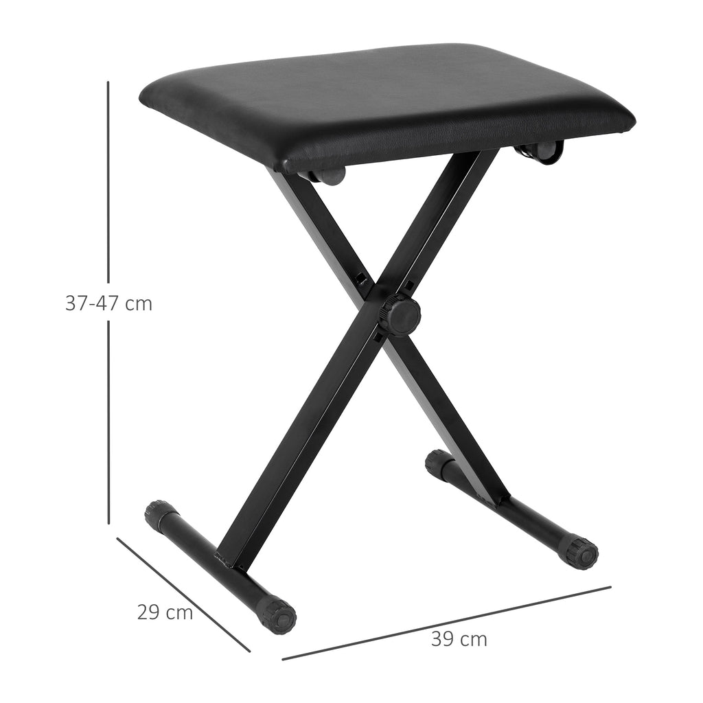 Piano Bench Padded Height Adjustable Foldable Non-Slip, Black, 39x29x47cm