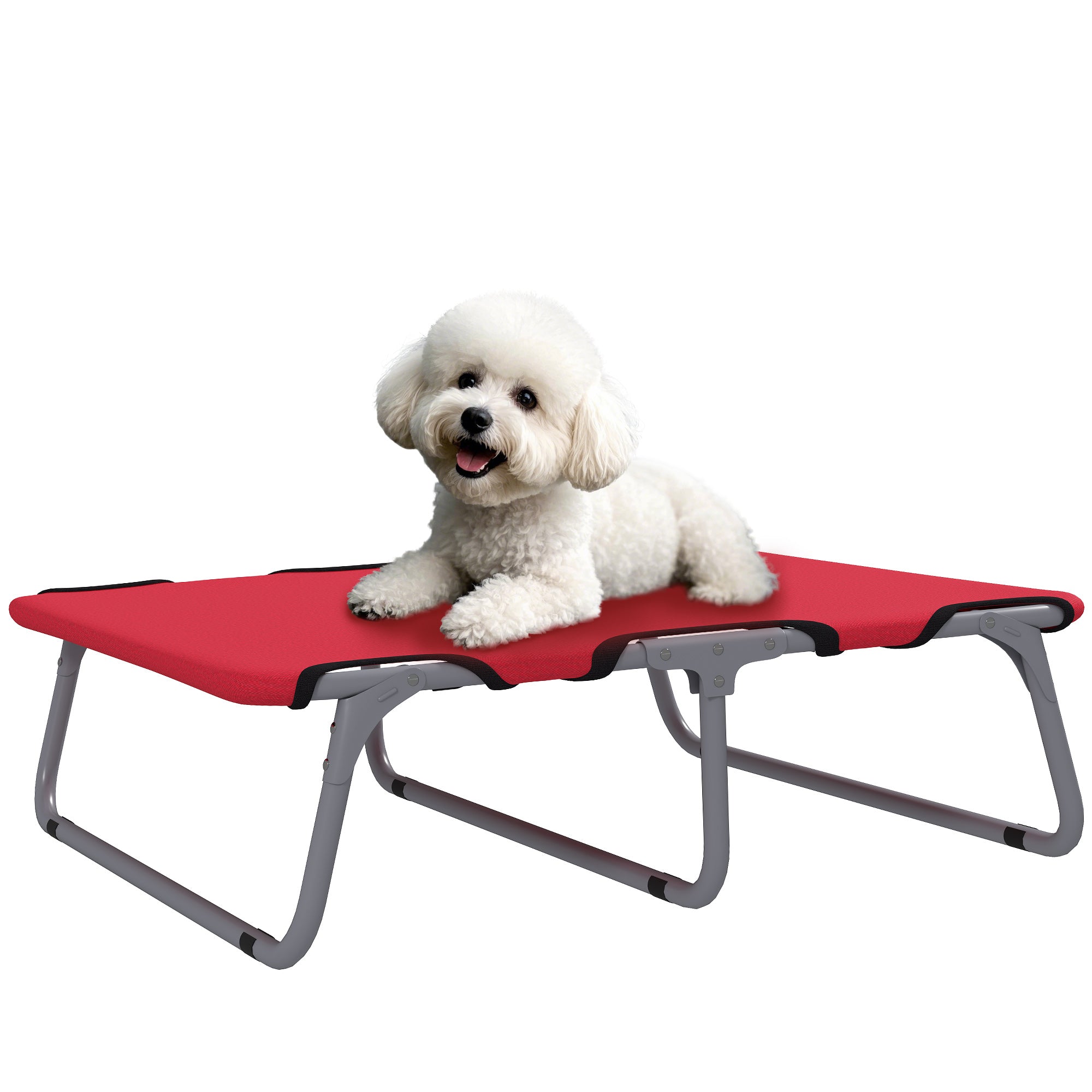 Foldable Bed for Small Dogs for Indoors and Outdoors, Metal and Oxford Fabric, 71x58x20 cm, Red