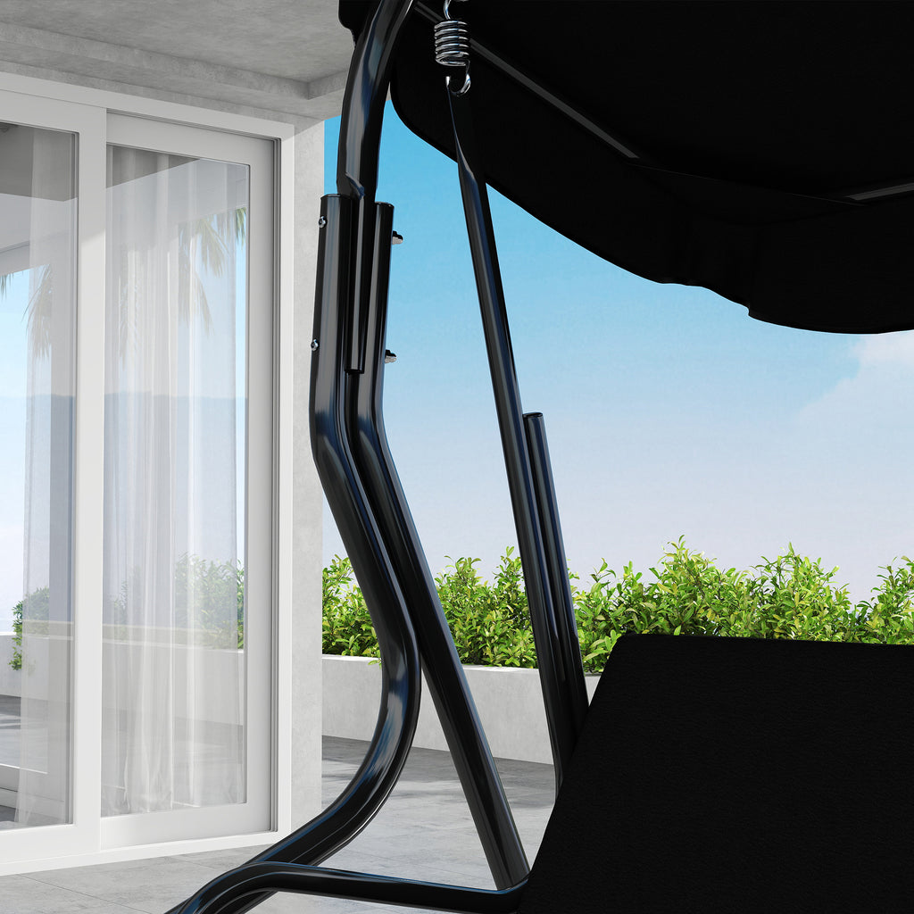 Outsunny 3-Seater Swing with Adjustable Canopy and Cushions, Steel and Polyester, 170x110x153 cm, Black