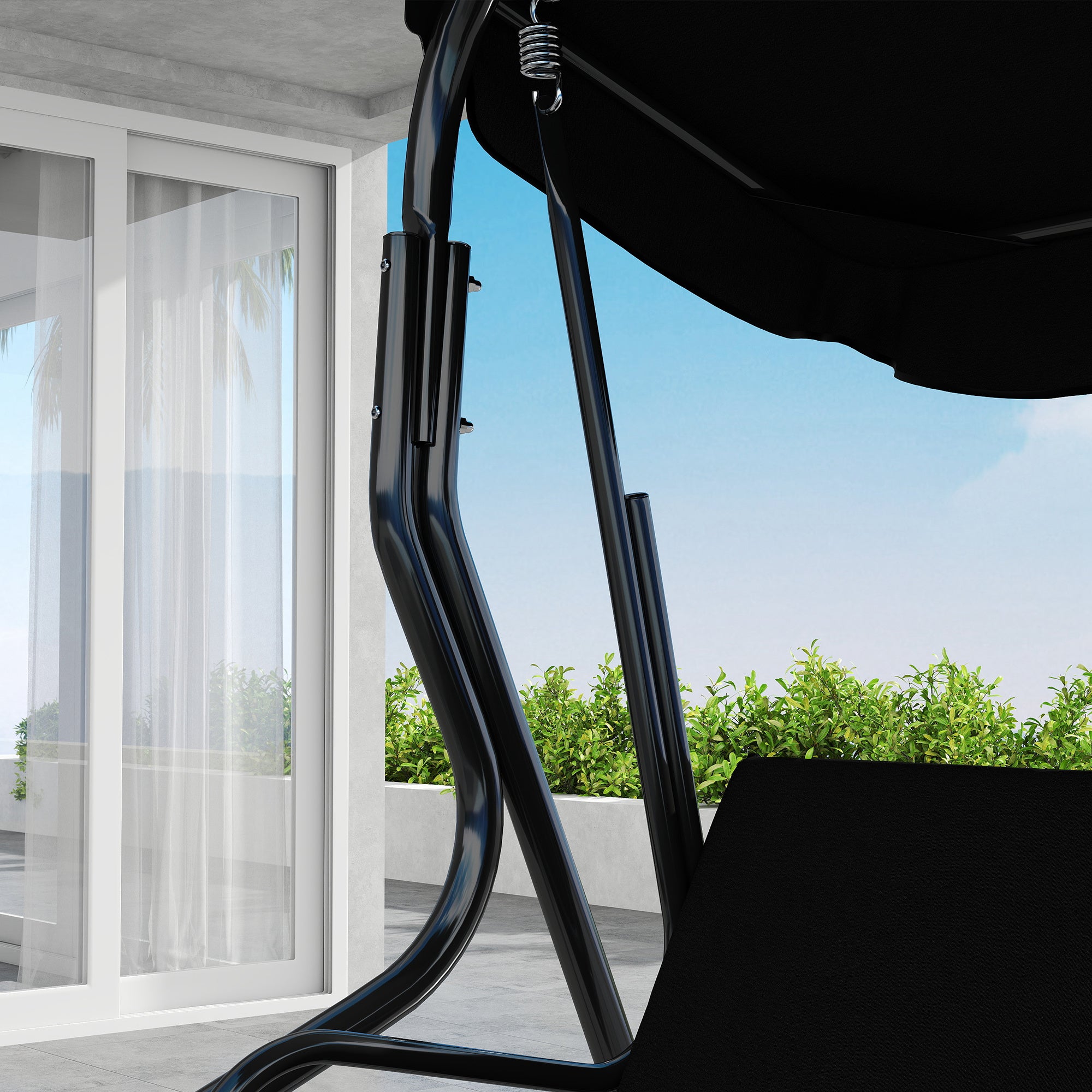 Outsunny 3-Seater Swing with Adjustable Canopy and Cushions, Steel and Polyester, 170x110x153 cm, Black