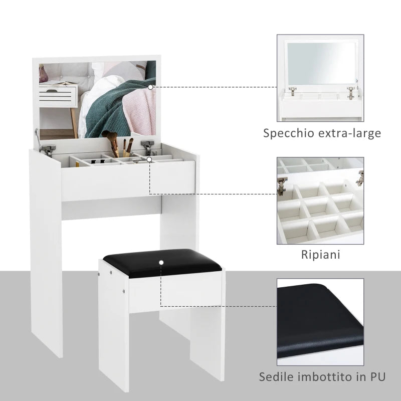 Vanity Make-up Table with Stool and White Mirror - Borgè