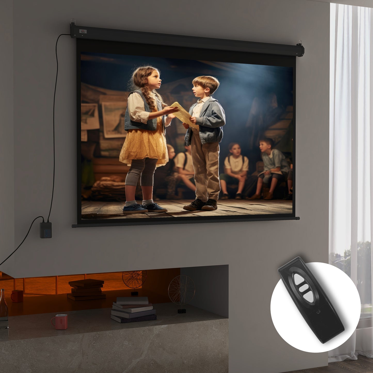 Projector Screen 89"  4:3 Format Adjustable with Remote Control, 171x130cm, Black