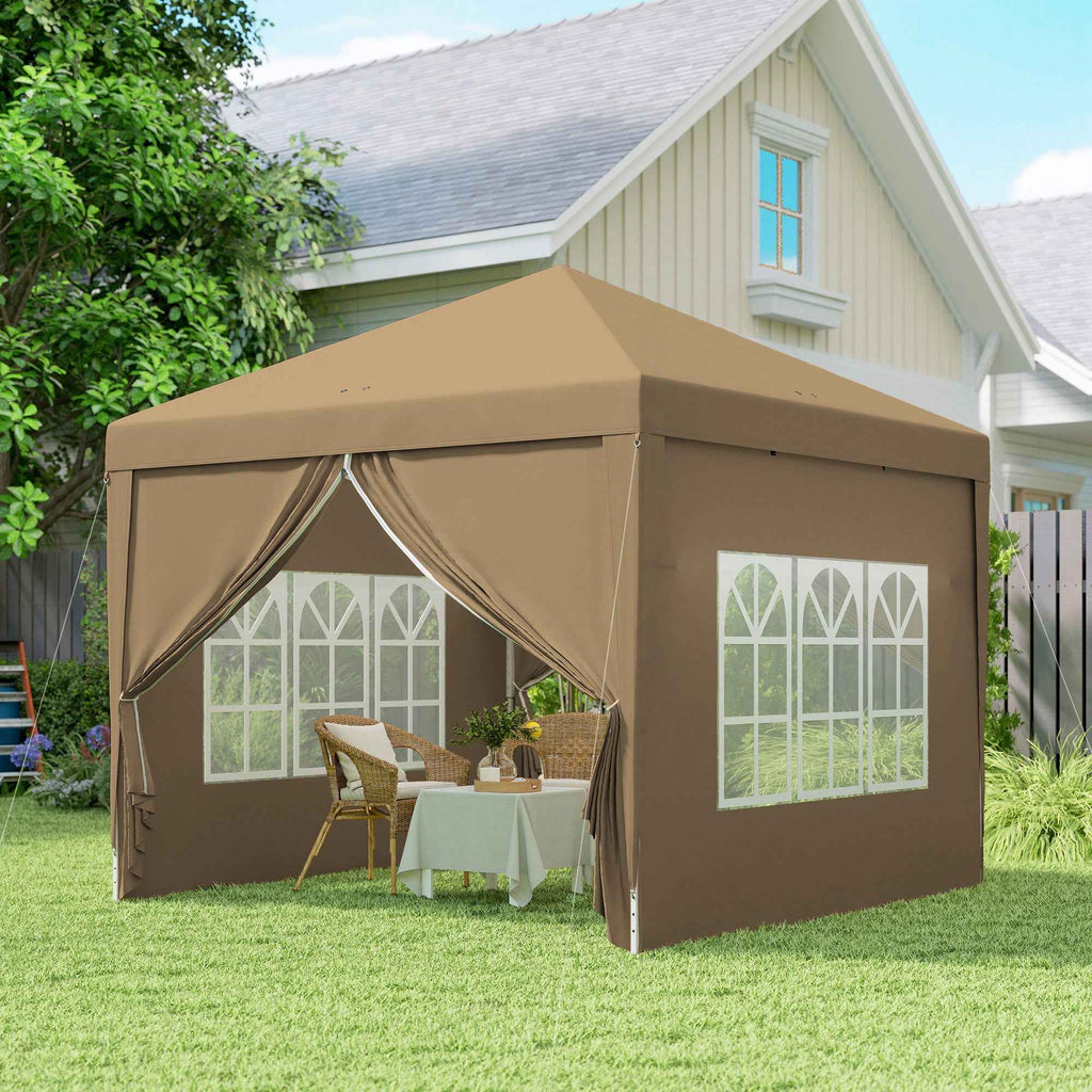 Outsunny 3x3m Folding Outdoor Gazebo with 4 Side Panels, Steel and Oxford Fabric, Khaki