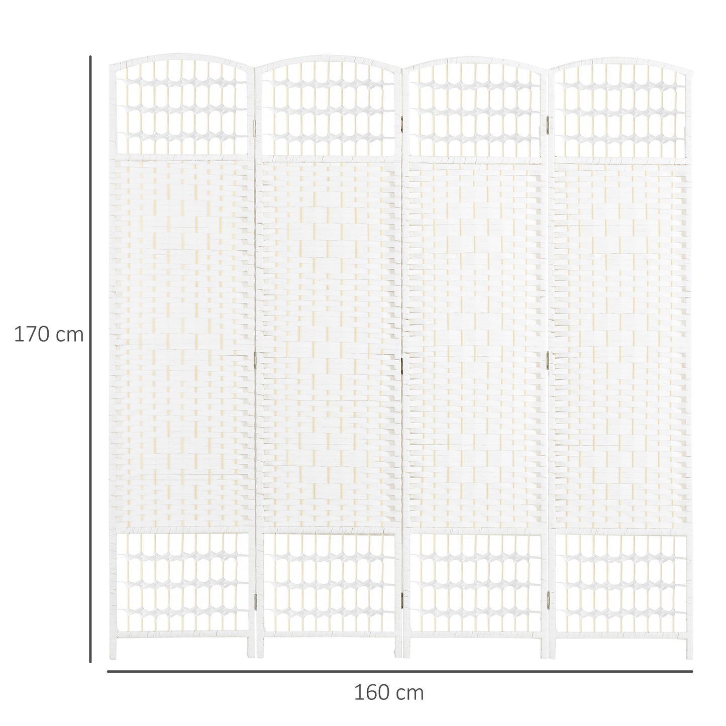 4-Panel Folding Screen for Indoors, Freestanding and Woven, 160x170 cm, White