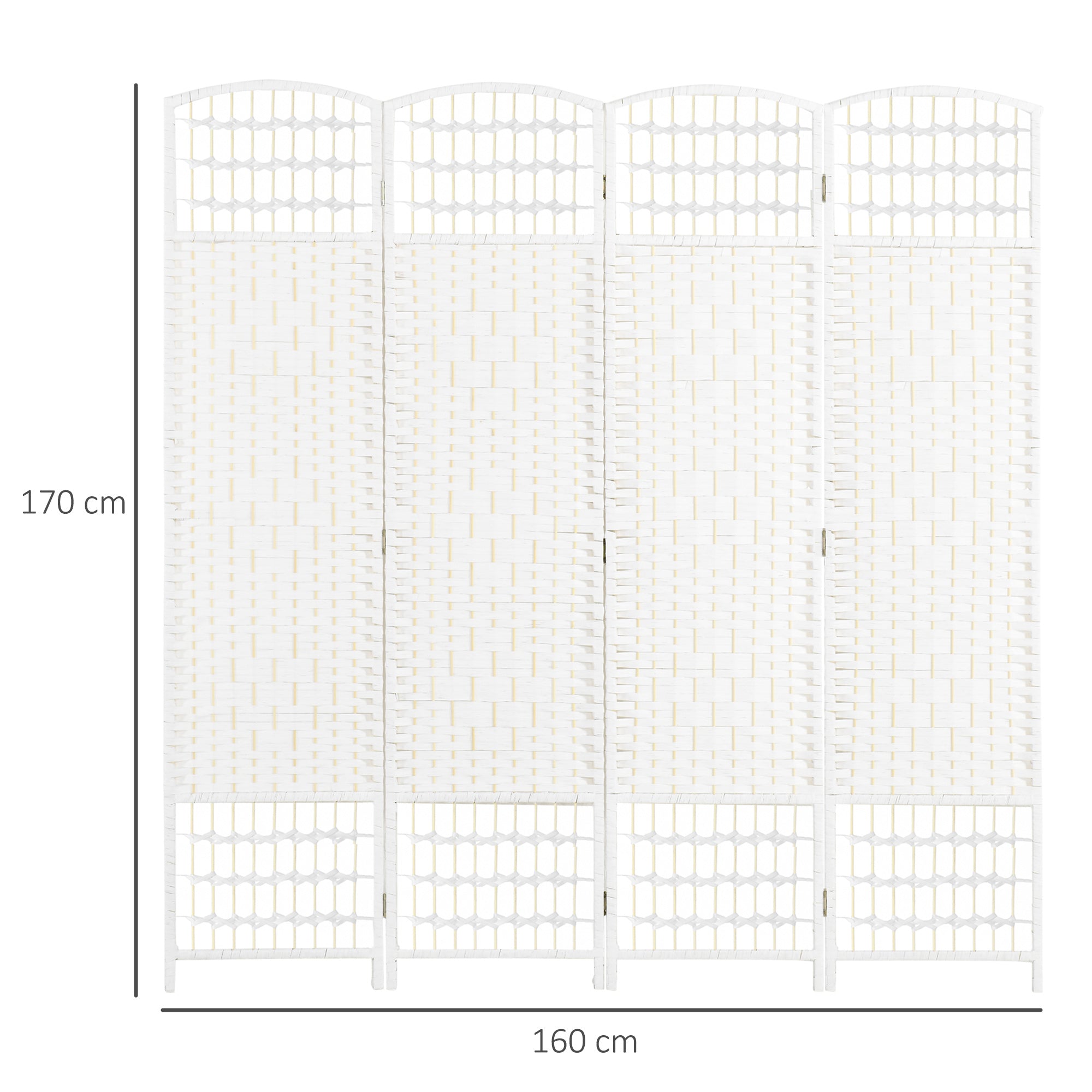 4-Panel Folding Screen for Indoors, Freestanding and Woven, 160x170 cm, White