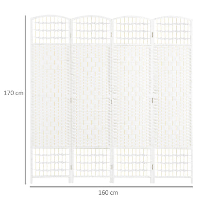 4-Panel Folding Screen for Indoors, Freestanding and Woven, 160x170 cm, White