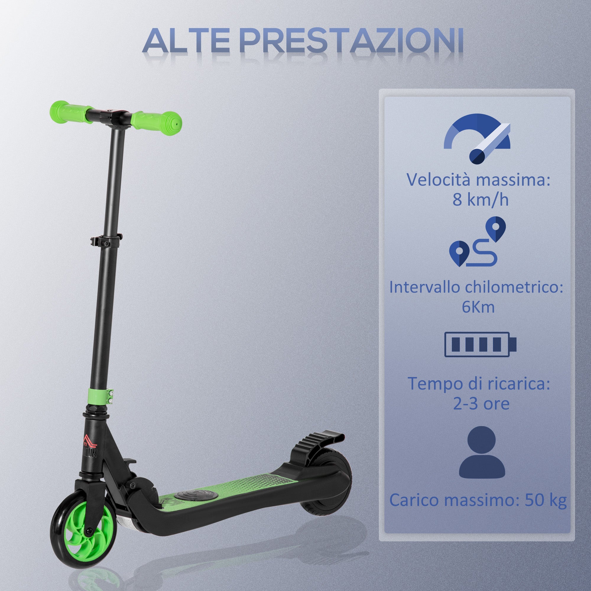 Folding Electric Scooter for Kids Ages 6+, Adjustable Height, 71 x 36.5 x 75-80 cm, Black and Green