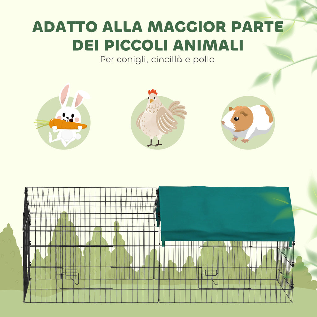 PawHut Outdoor and Indoor Rabbit Cage with Roof, 185x75x75 cm, Green