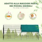 PawHut Outdoor and Indoor Rabbit Cage with Roof, 185x75x75 cm, Green