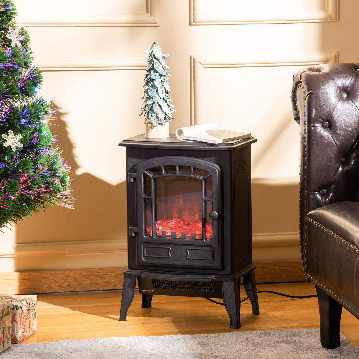 Electric Fireplace with Flame Effect, Adjustable Temperature 1000W-2000W, Coverage 20-25m², 39x24x56.5cm, Black
