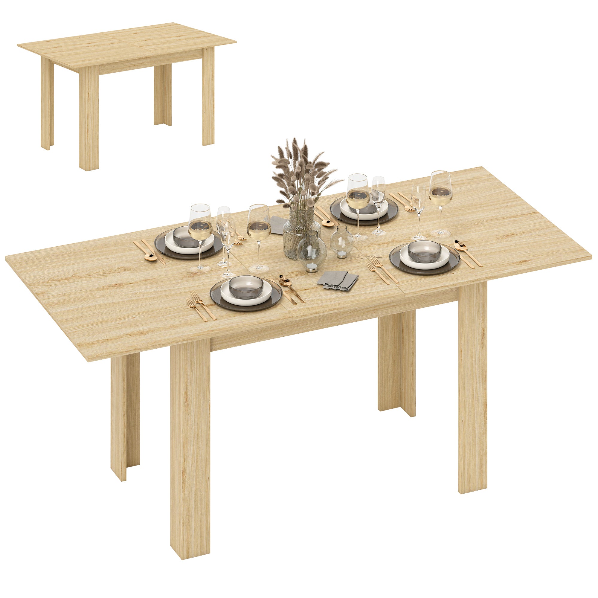 Extendable Dining Table for 6-8 People, 140-180 x 80 cm, Wood Color