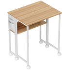 HOMCOM Space-Saving Folding Desk with Drop-Leaf Top, Storage Pocket, and Wheels, Natural Wood