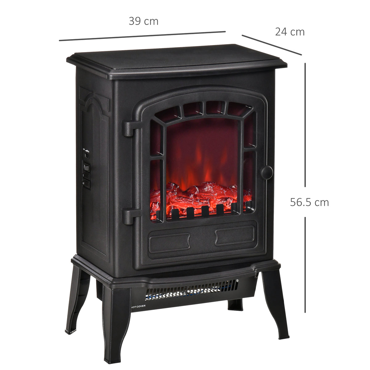 Electric Fireplace with Flame Effect, Adjustable Temperature 1000W-2000W, Coverage 20-25m², 39x24x56.5cm, Black
