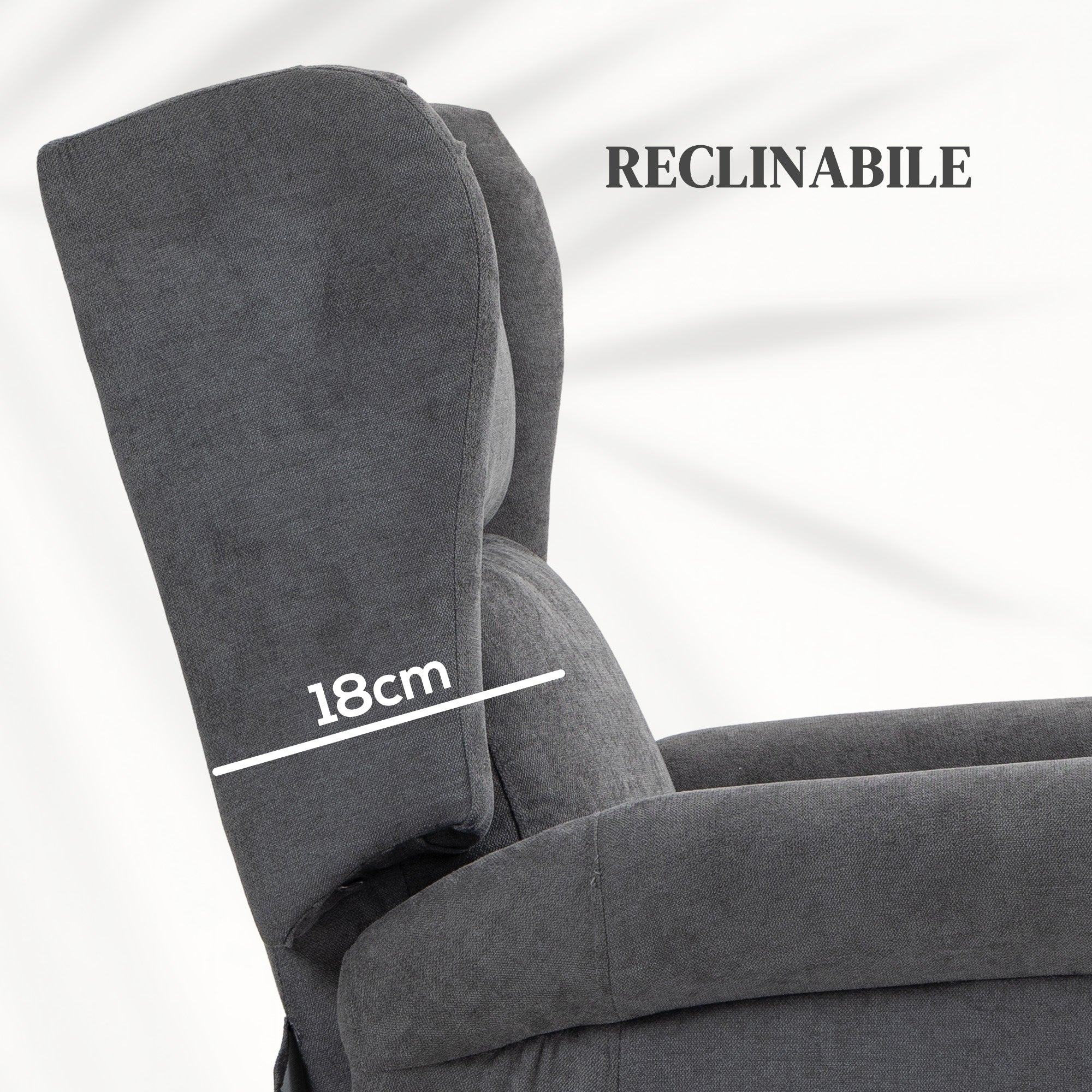 Reclining Chair Lift with Remote Control, in Linen Effect Fabric, 74x94x111 cm, Dark Grey