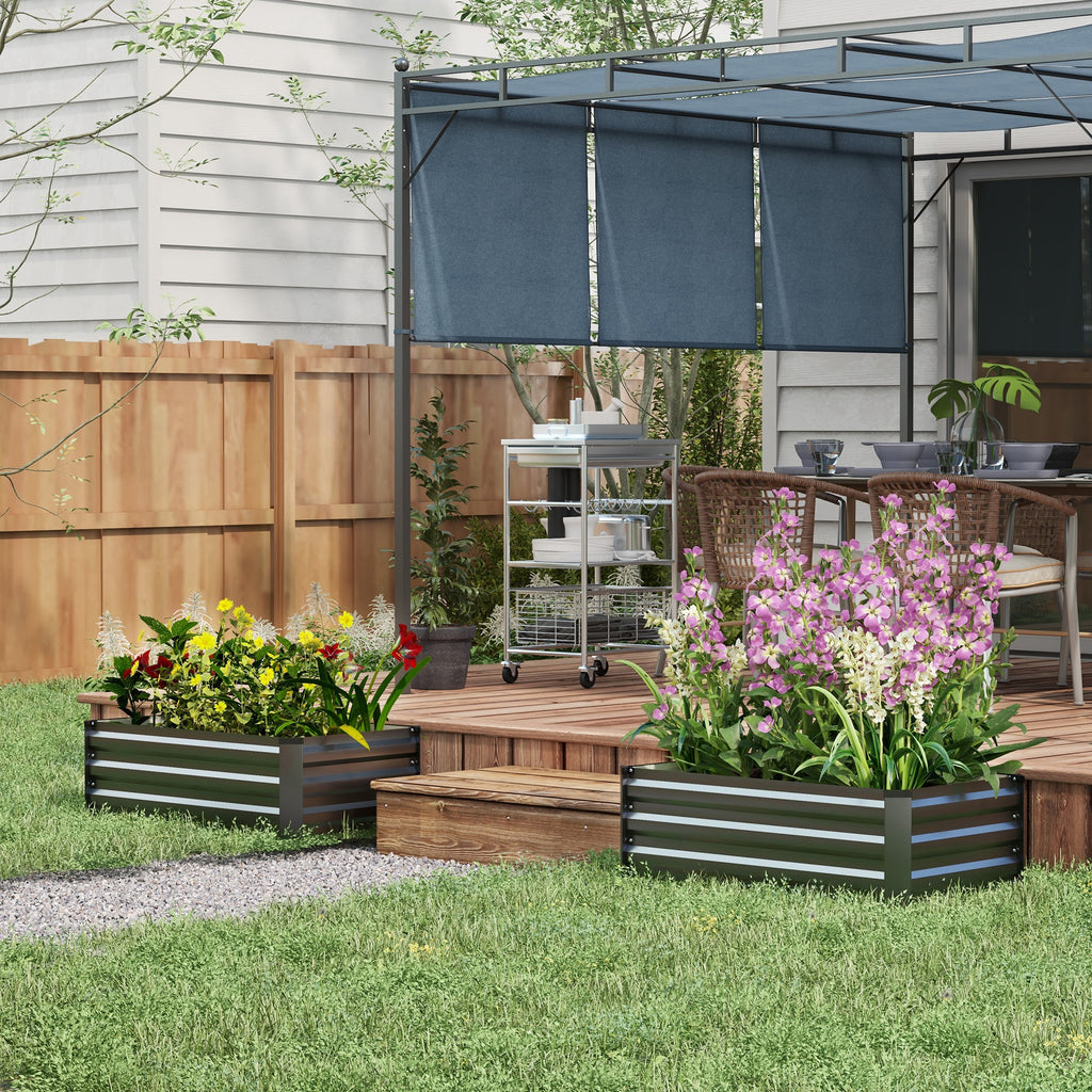 Outsunny Set of 2 Raised Garden Beds with Open Bottom in Galvanized Steel, 100x60x30cm, Grey
