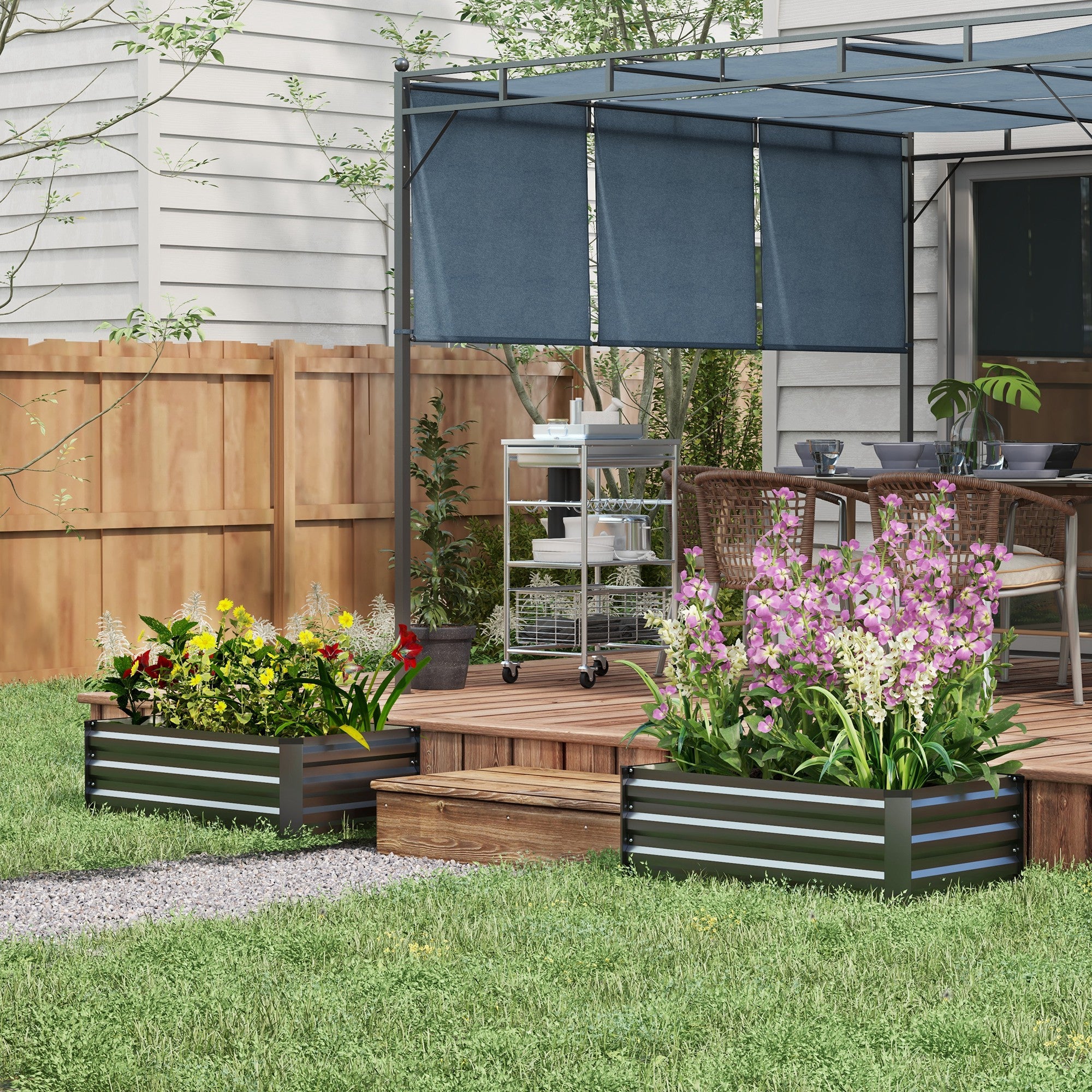 Outsunny Set of 2 Raised Garden Beds with Open Bottom in Galvanized Steel, 100x60x30cm, Grey