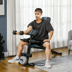 Folding Multifunctional Bench with 7-Level Adjustable Backrest, Leg Extension, Pad and Elastic Bands, Blue