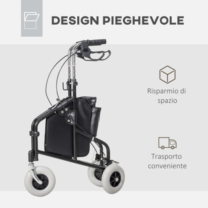 Height Adjustable Walker for Elderly and Disabled with Basket and Tray, 60x62x84-100.5 cm, Black