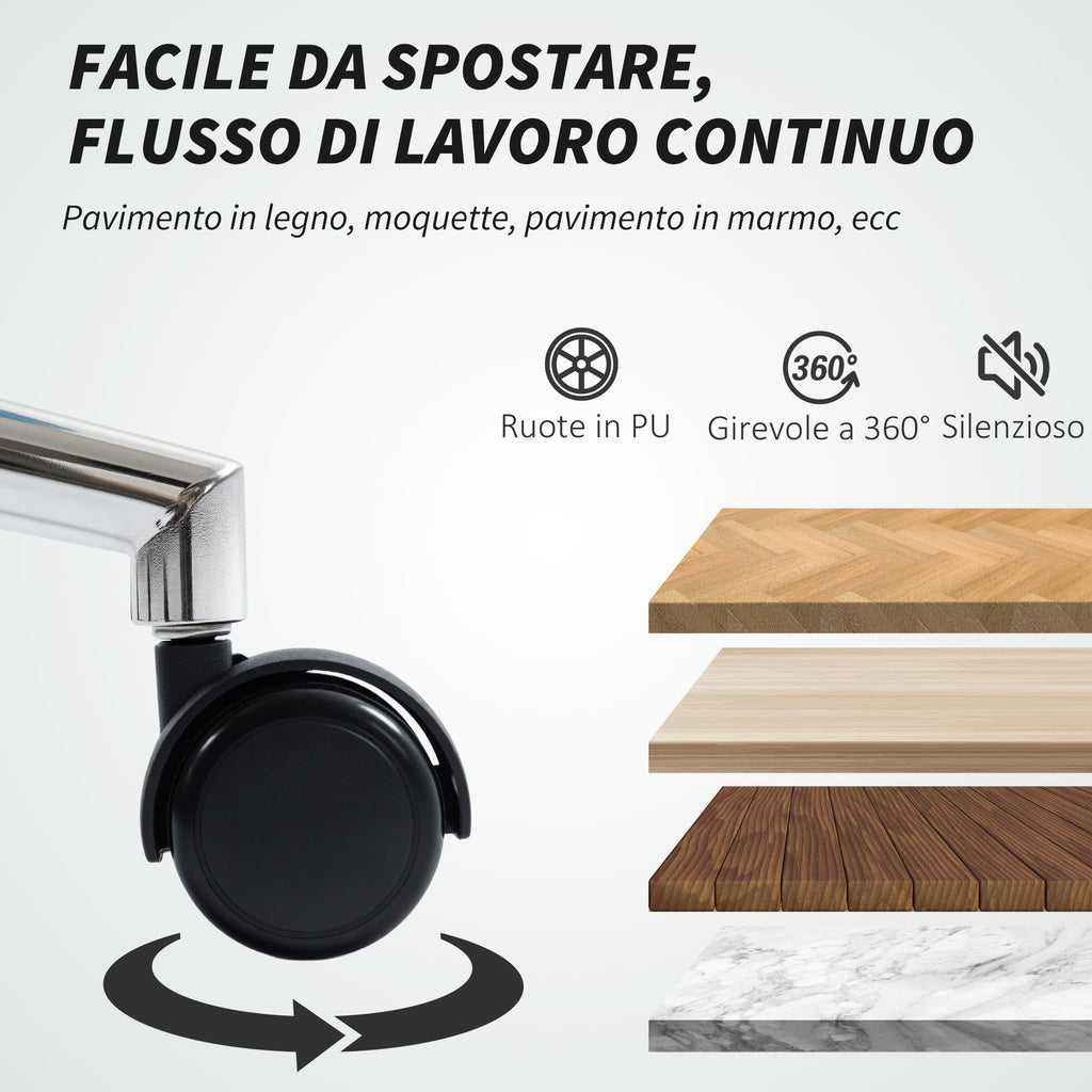 Height-Adjustable Desk Chair with 5 Wheels, PU Silicone, Foam and Steel, 52x58x80-90 cm, Blue