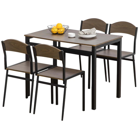 Dining Set: 5 Piece Dining Set with 1 Rectangular Table 100x63x76. 5 cm and 4 Chairs 45x40x82 cm, in Steel and MDF - Borgè