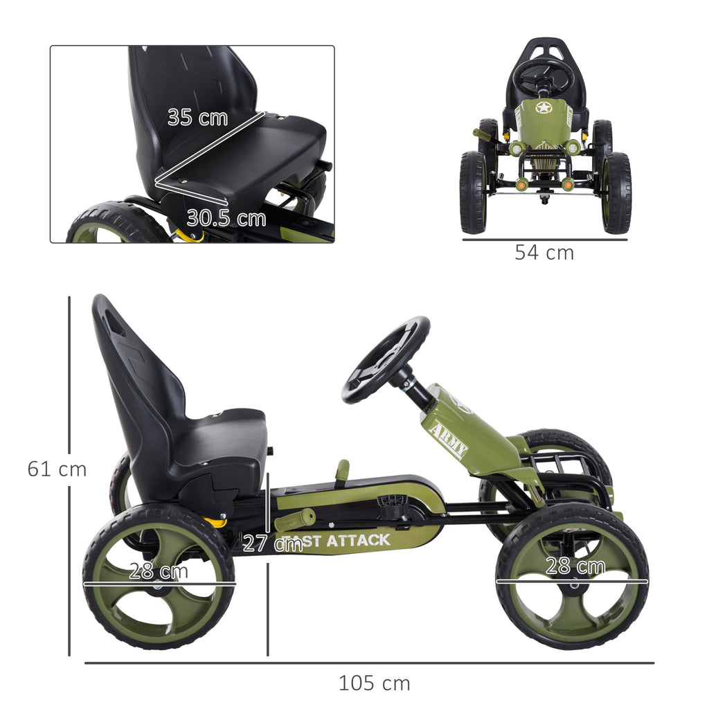 Pedal Go Kart for Kids 3-6 Years Old with Adjustable Seat and Handbrake, Green