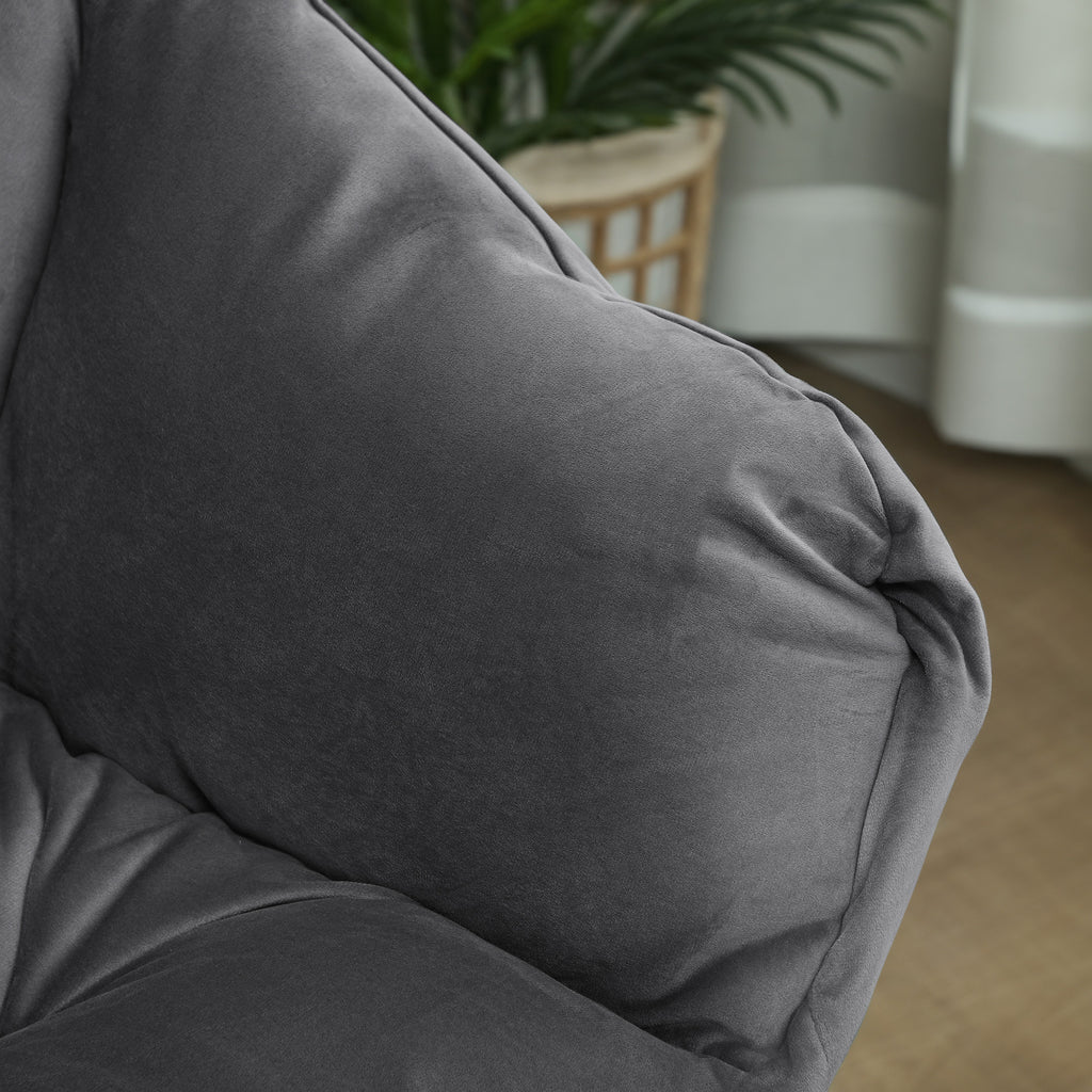 Modern Armchair with Footrest and 2 Side Pockets, in Velvet Effect Fabric and Steel, 80x78x100 cm, Gray