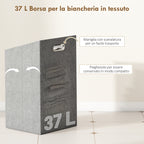 Bamboo and Polyester Bathroom Cabinet with Slatted Base, Laundry Basket and Cabinet, 40x30x95 cm, Grey and Wood