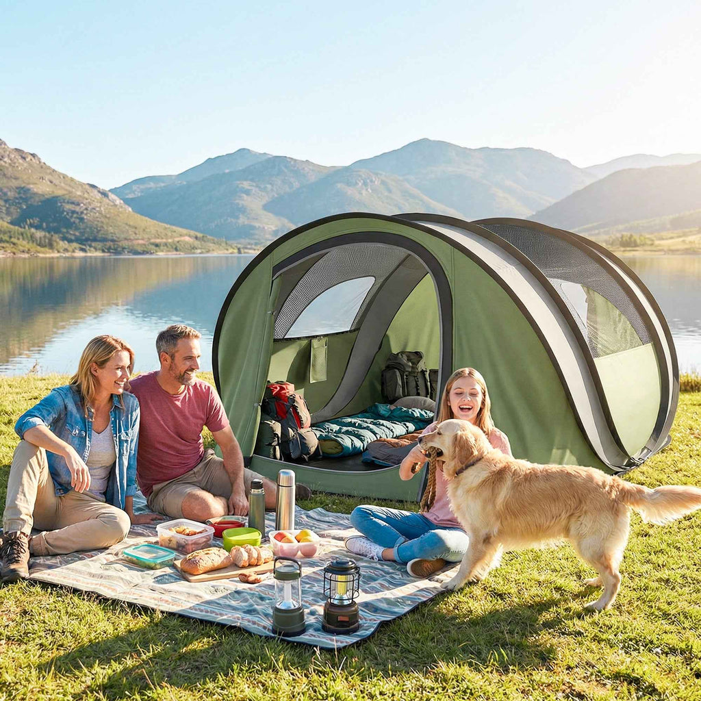 Outsunny Pop-Up Camping Tent for 2-3 People, 2 Doors, 2 Windows, Waterproof, Green