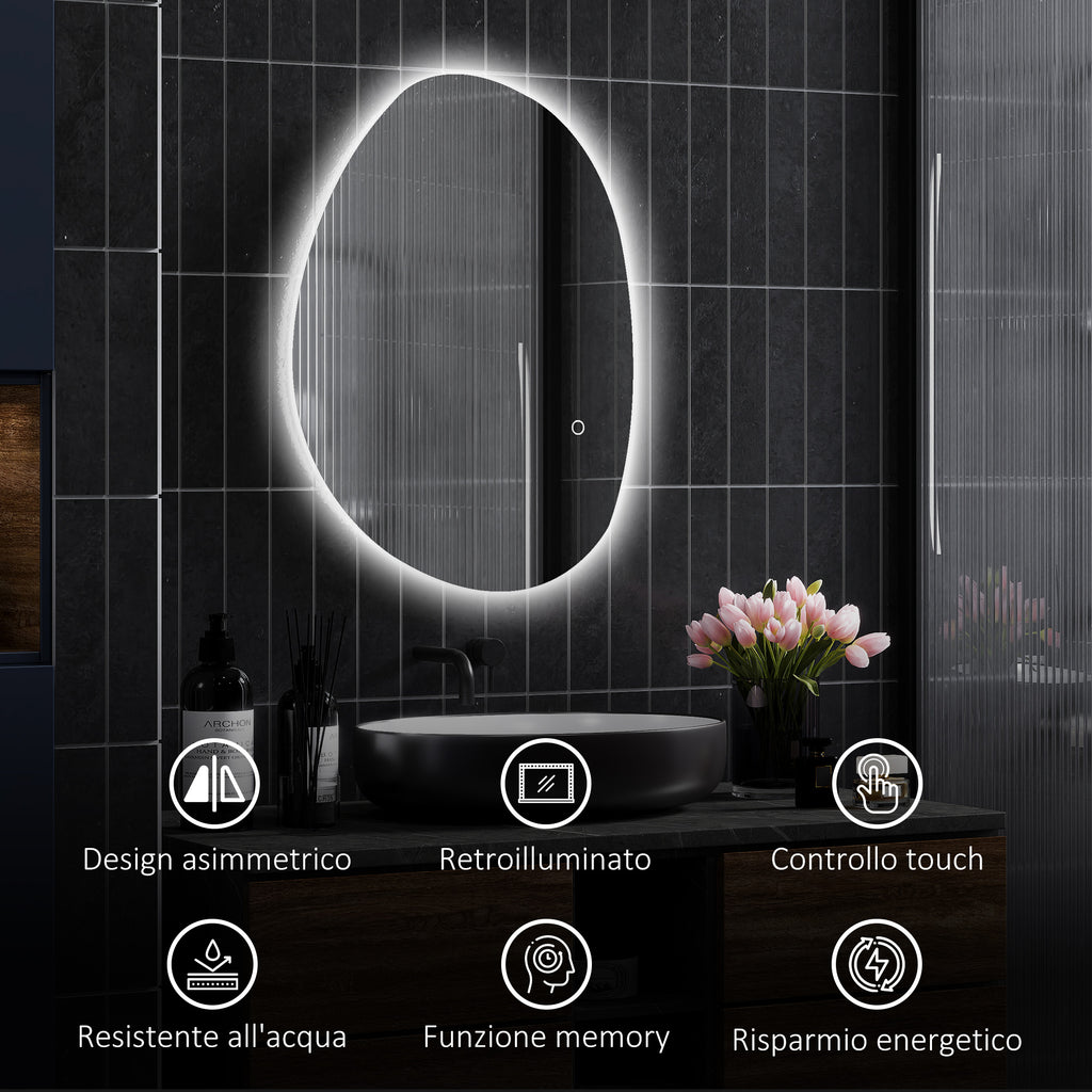LED Illuminated Bathroom Mirror with Adjustable Color and Temperature, Tempered Glass, 70x5x50 cm, Silver
