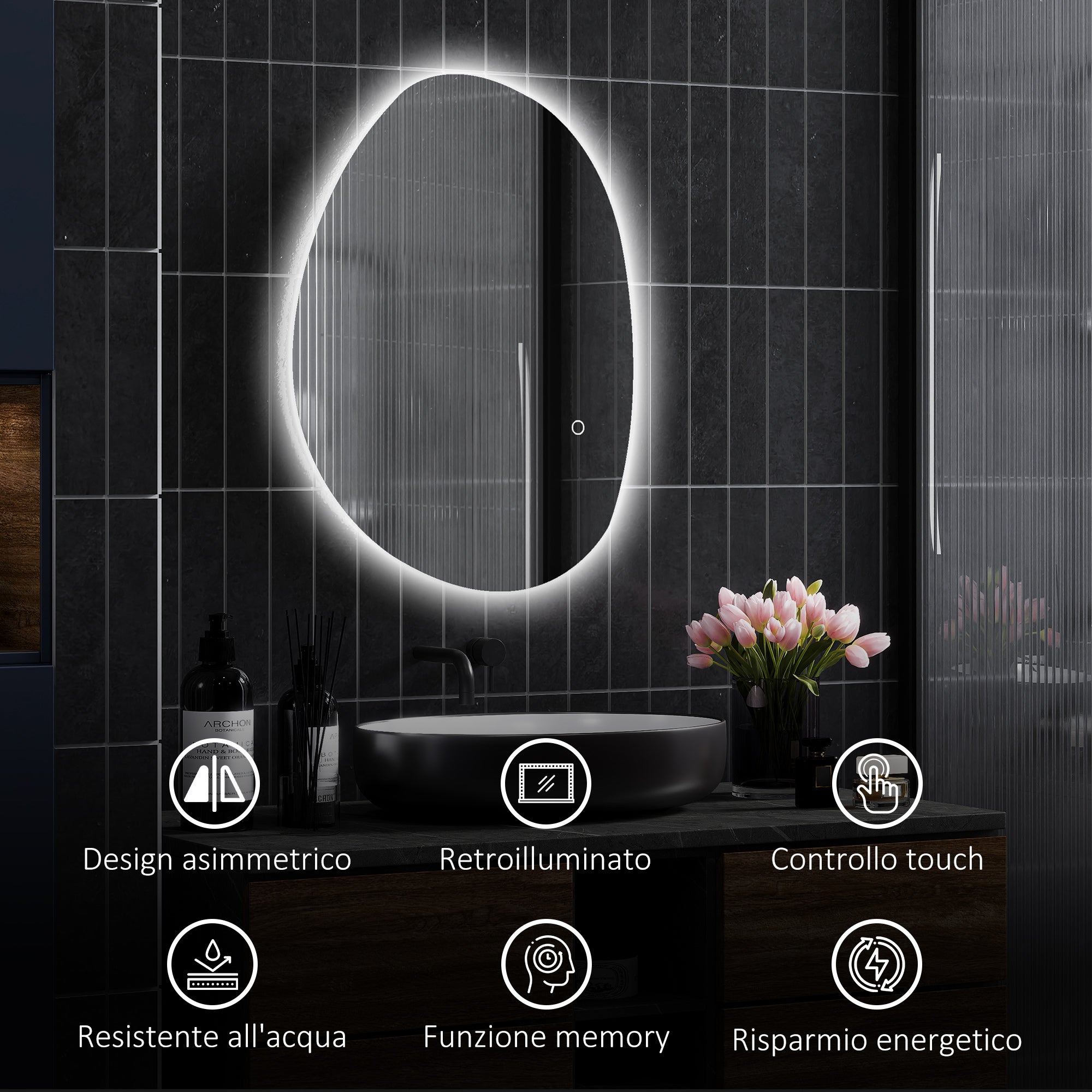 LED Illuminated Bathroom Mirror with Adjustable Color and Temperature, Tempered Glass, 70x5x50 cm, Silver