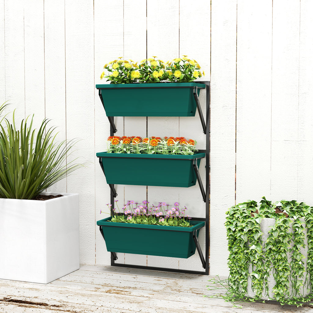 Vertical Outdoor Planter and 3 Plastic Plant Pots with Drainage Holes, 56x42x100 cm, Green