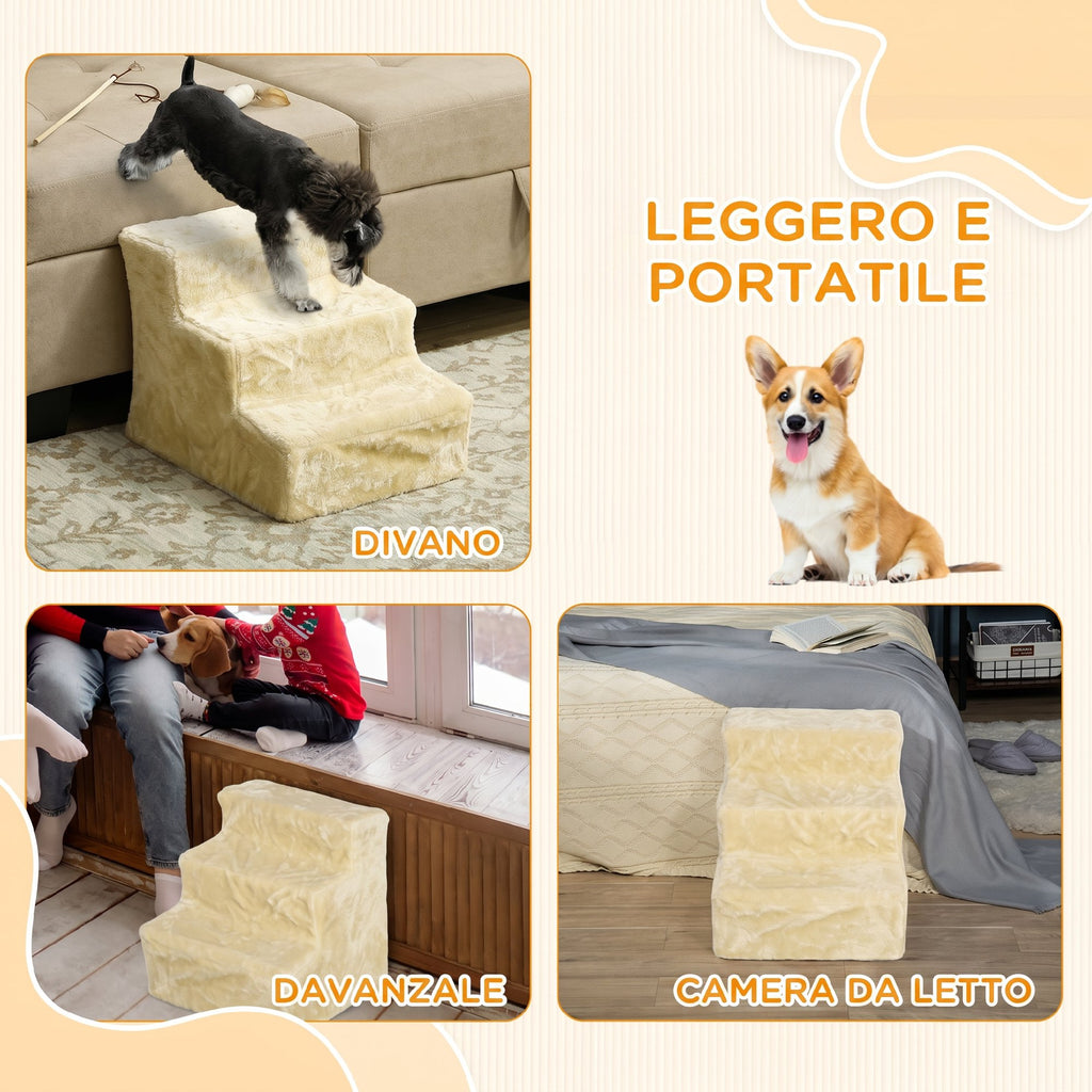 PawHut 3-Step Dog Ladder, Removable and Washable Velvet Step for Dogs and Cats, 4.5 kg, Beige