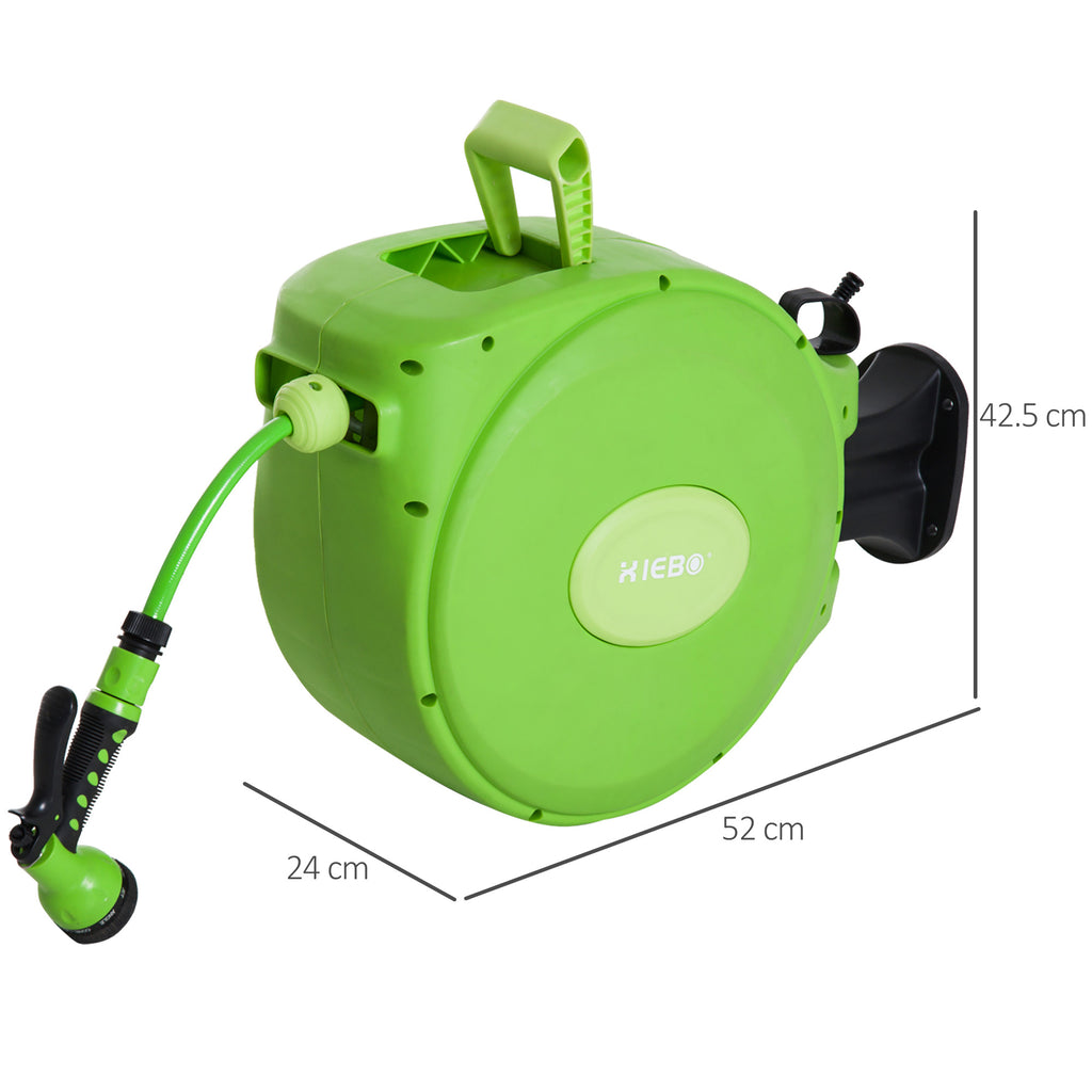 Retractable Garden Hose Reel with 20m Water Hose, 180° Rotatable Wall Mounted Hose Reel, Automatic Hose Reel Garden Hose for Watering Plastic, Green