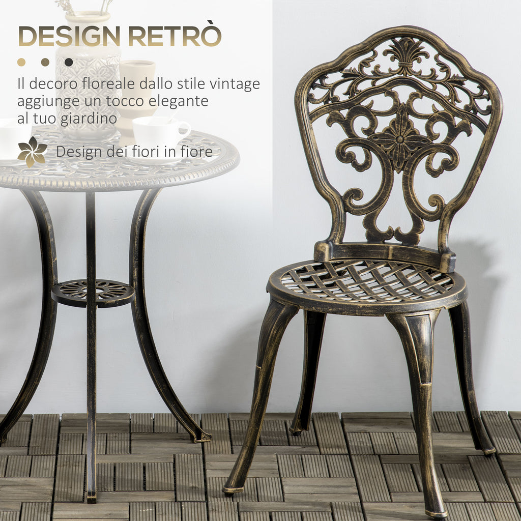 3-Piece Aluminum Outdoor Set with 2 Garden Chairs and Round Table with Umbrella Hole, Bronze