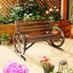2-Seater Outdoor Bench, Country Style Garden Bench with Wooden Wheel Armrests, 105.5x59x75cm Brown