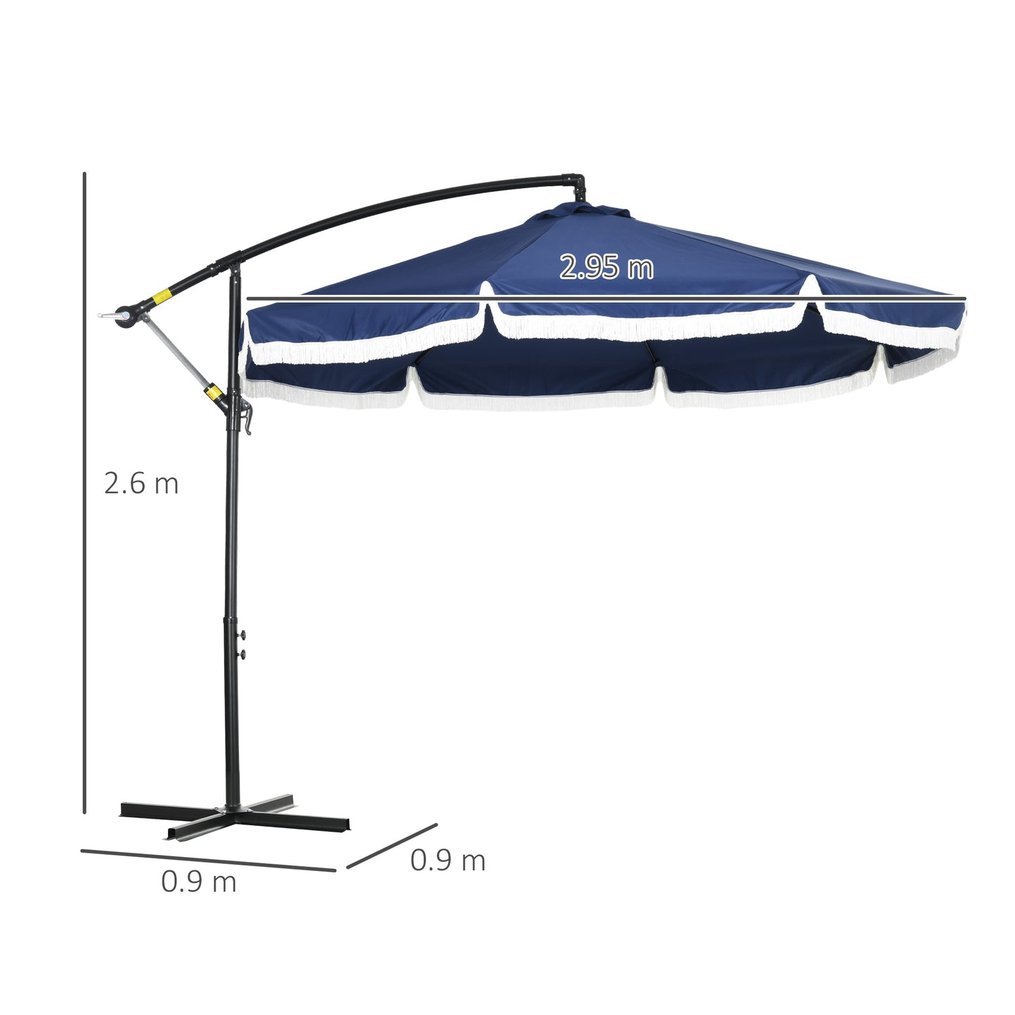 Decentralized Umbrella with 8 Ribs with Cross Base, in Steel and Polyester, Ø295x260 cm, Dark Blue