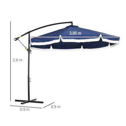 Decentralized Umbrella with 8 Ribs with Cross Base, in Steel and Polyester, Ø295x260 cm, Dark Blue