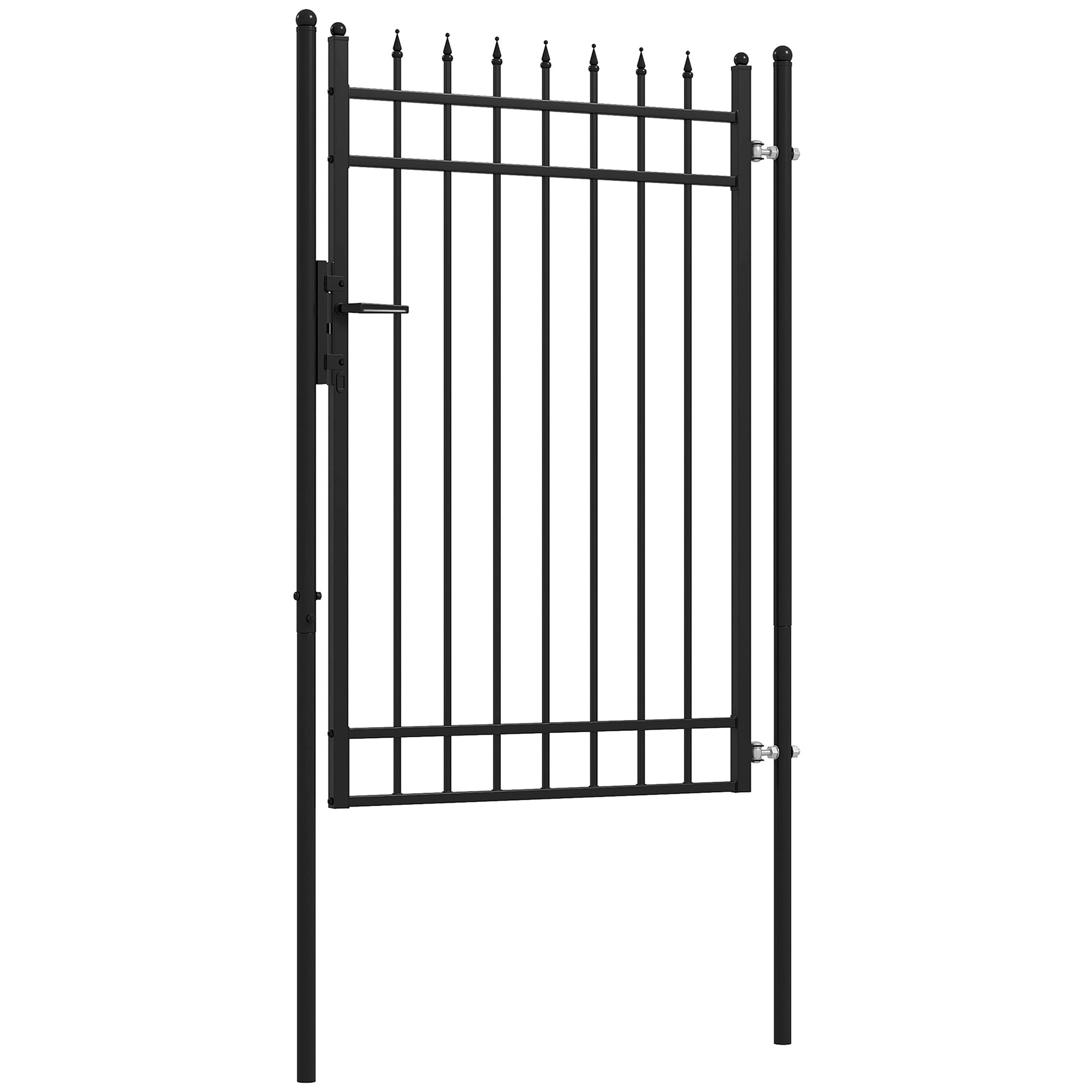 Safety Gate with Lock, 3 Keys and 2 Posts, in Galvanized Steel, 107x204 cm, Black