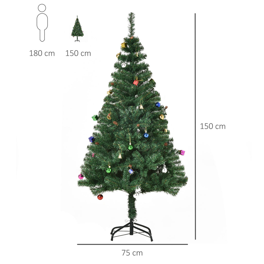 150cm Christmas Tree with 420 Fireproof PVC Branches, Christmas Tree with Decorations and Thick Branches, Green