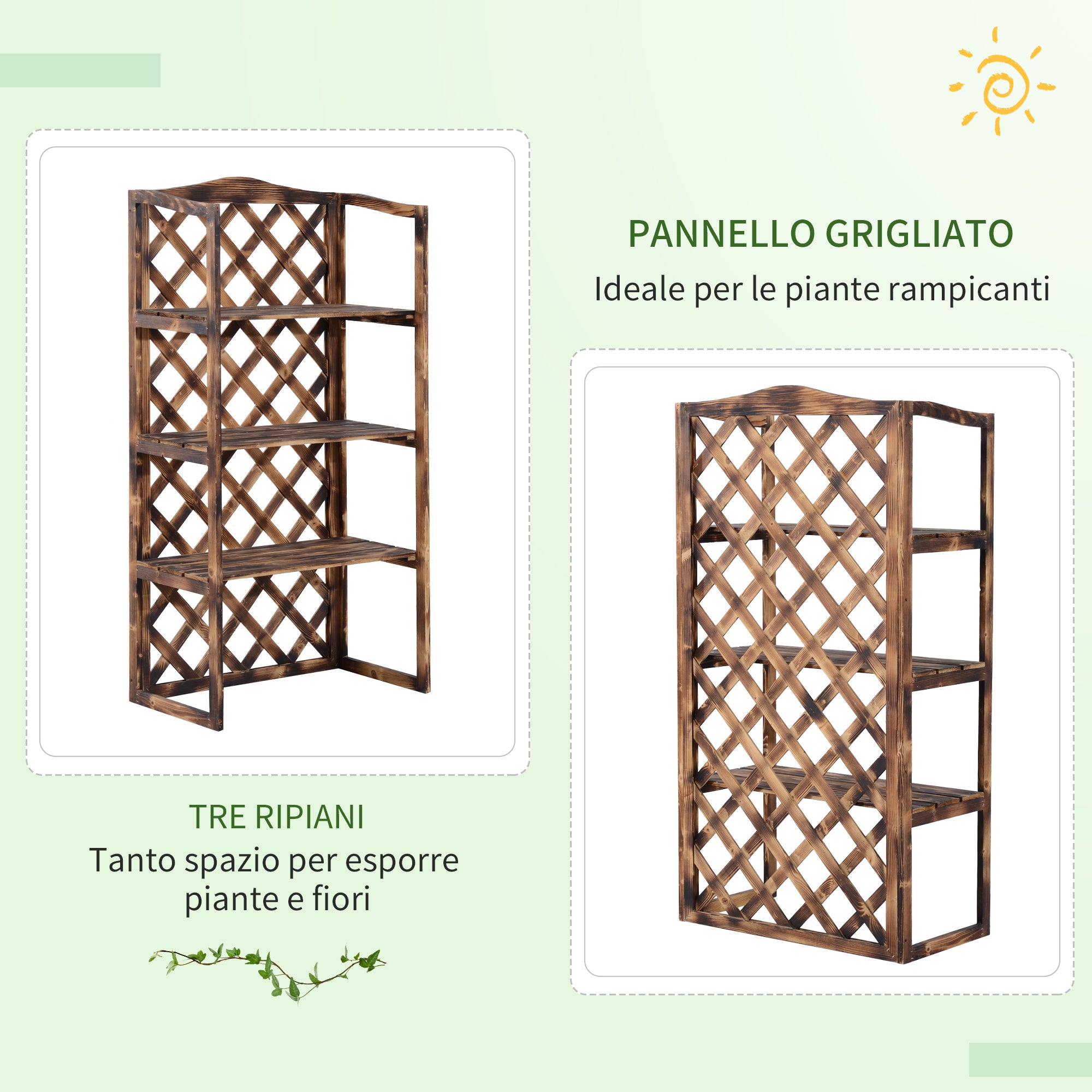 3-Tier Fir Wood Outdoor Plant Stand, Indoor and Outdoor Plant Holder, Balcony Planter, 80x40x148cm