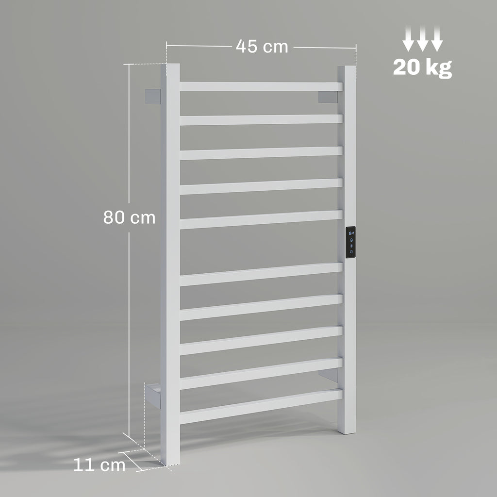 Smart 10-Bar Electric Towel Warmer with Timer and LCD Display, Stainless Steel, 45x11x80 cm, White