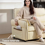 HOMCOM 2-Seater Faux Leather Sofa with Thick Padding, Side Pocket and 2 Cushions, 136x81x90 cm, Beige