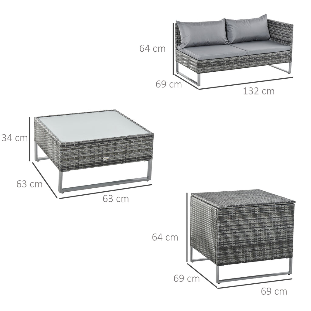 4 -piece garden outsunny set with 2 2 seater sofas, coffee table and high table, in steel and rattan - Borgè