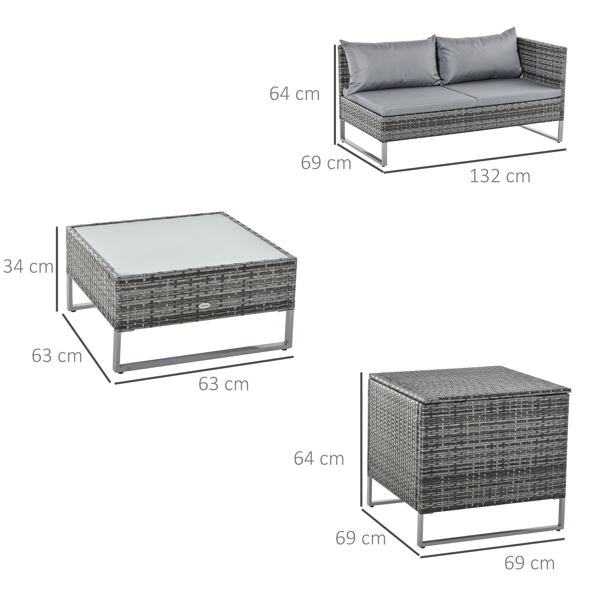 4 -piece garden outsunny set with 2 2 seater sofas, coffee table and high table, in steel and rattan - Borgè