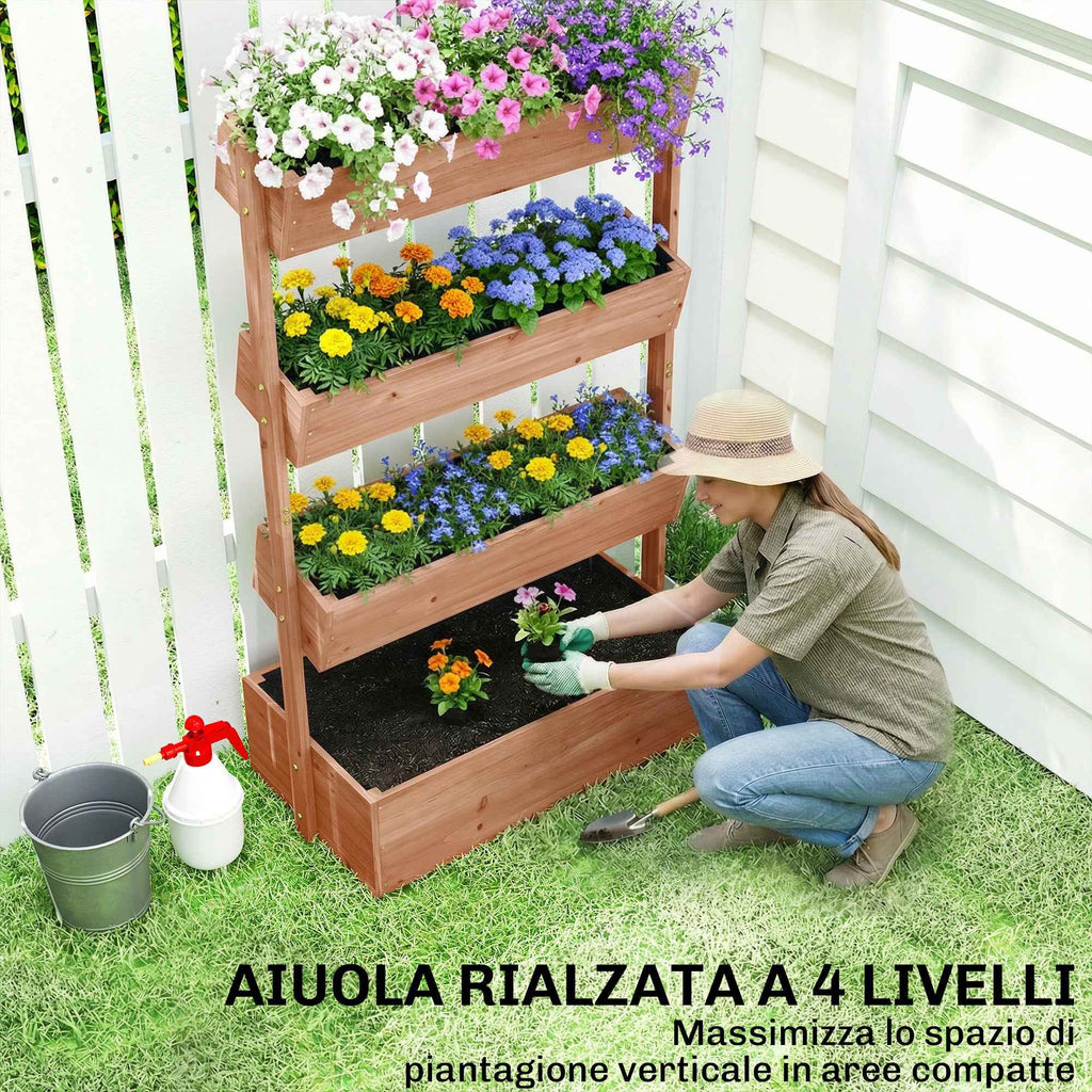 Outsunny Raised Garden Bed, Vertical Wooden Planter with Drainage and Lining.