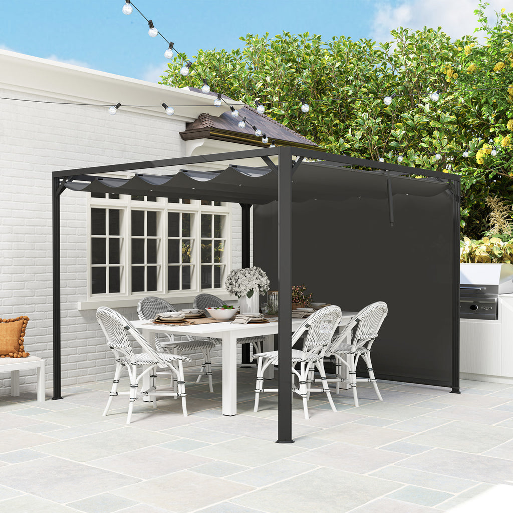 Gazebo Pergola Retractable 3x3 m with Roller Blind and Drainage Holes, in Steel and Polyester Dark Grey