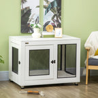 Large Dog House with 2 Lockable Doors and Washable Cushion, 94x60x71.5 cm, White
