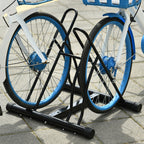 Floor-Standing Bike Rack for 2 Bikes with Tires up to 6.5 cm, Black Steel Swivel Frame, 60x54x57cm